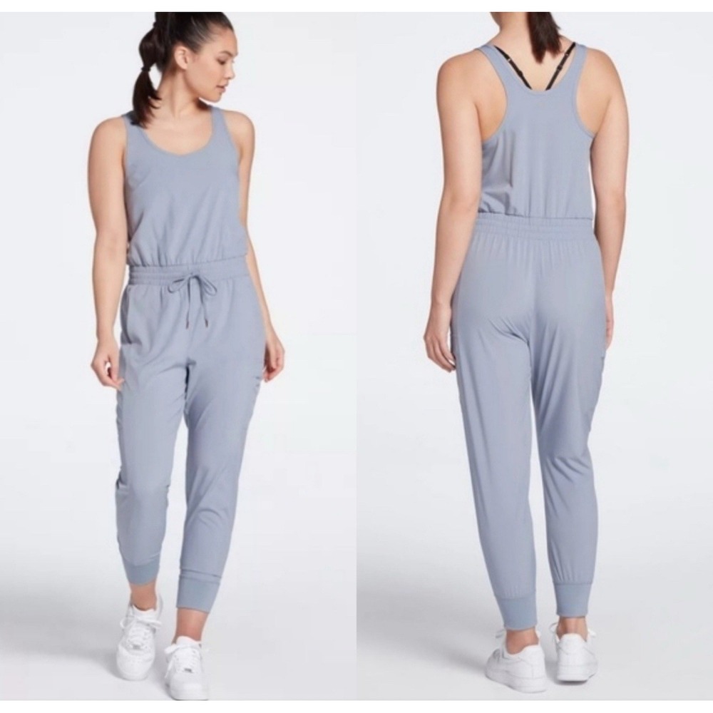 Calia by Carrie Underwood Cargo Pocket Jumpsuit Racerback Grey Pearl Size XS